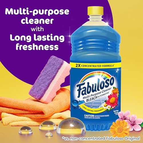 Fabuloso 2X Multi-Purpose Cleaner Bleach Alternative, No Rinse Floor Cleaner, Long-Lasting Freshness, Spring Fresh Scent, 56 fl oz