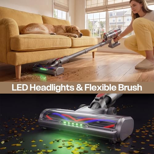 ToyMade Cordless Vacuum Cleaner, 600W/50KPA, Stick Vacuum with Rechargeable Design, Up to 60 Minutes, Powerful Suction, Lightweight, Vacuum Cleaner for Home/Pet Hair/Carpet/Hard Floor, Grey