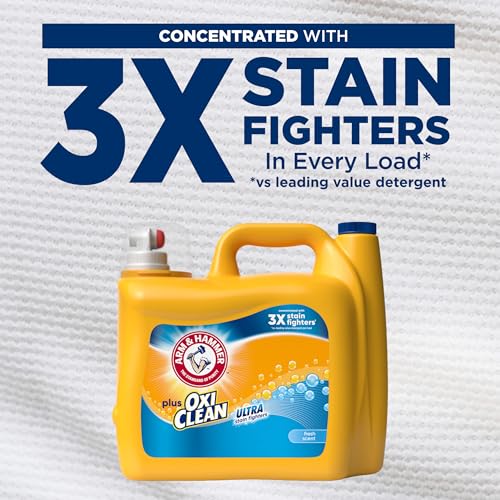 ARM & HAMMER Plus OxiClean Ultra Stain Fighters Liquid Laundry Detergent, Stain Remover for Clothes, Fresh Scent, 122 Loads, 158.6 Fl Oz