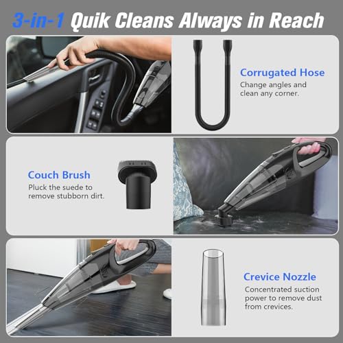 BSRCO Cordless Handheld Vacuum with 6kPa Hurricane Suction, 25Mins Runtime Portable Car Vacuum for Deep Gap Cleaning, Lightweight Hand Vac with HEPA for Pet Hair, Home & Vehicle