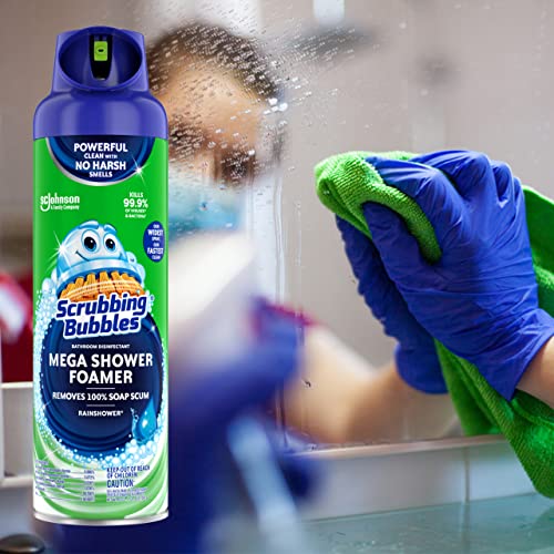 Scrubbing Bubbles Mega Shower Foamer With Ultra Cling Bathroom Cleaner, 20 Ounce, (Pack of 3) Includes Bonus Microfiber cleaning cloth