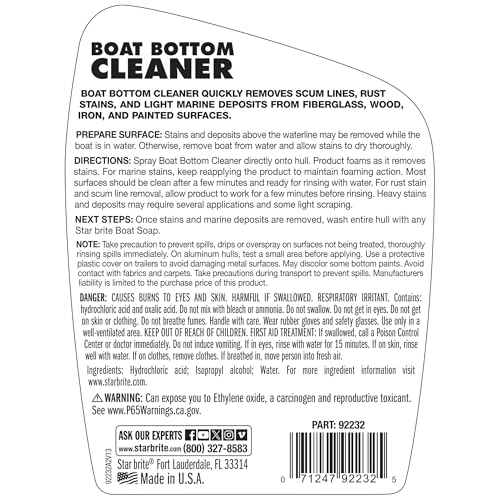 STAR BRITE Heavy Duty Boat Bottom Cleaner - Removes Deposits & Stains, For Fiberglass, Wood, Iron, Painted Surfaces, 32oz Spray (092232P)
