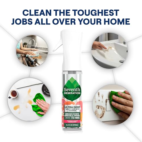 Seventh Generation Ultra Deep Probiotic Multi Surface Cleaner, 9.4 Fl Oz, Grapefruit & Orange, 80% USDA Biobased All Purpose Cleaning Spray, Breaks Down Tough Grease & Grime, Safe for Kids & Pets