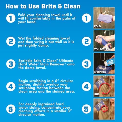 Brite & Clean® (Bright & Clean) Ultimate Hard Water Stain Remover® for Glass, Shower Doors & Windows – Removes Mineral Deposits from Granite, Porcelain, Tile, Stainless Steel & Chrome