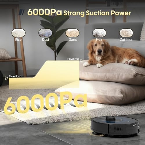 Bagotte Robot Vacuum and Mop Combo, 6000Pa Robotic Vacuums with Mapping, Automatic Self-Recharging, LiDAR Navigation,2.4G WiFi/App/Alexa/Remote Control for Pet Hair,Hard Floor,Carpet