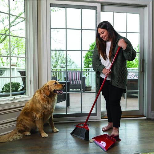 O-Cedar Pet Pro Broom with Step-On Dustpan | Remove 99% with One Sweep | Removes 3 Times More Pet Hair | Quiet Cleaning Tool for Cat and Dog Owners
