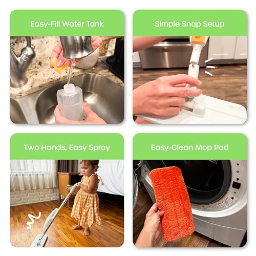 Quiggly Toddler Spray Mop for Kids - Real Water Sprayer, Two-Handed Design for Ages 3-5 - Montessori Functional Cleaning Toy