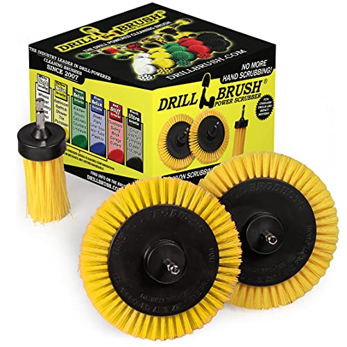 Tile and Grout Cleaning Drill Brush Set - 3 pack Drill Brush Power Scrubber Cleaning Brush Yellow Medium Stiffness - Shower Floor Scrub Brush for Drill - Bathroom Scrub Brush for Drill - Crevice Brush