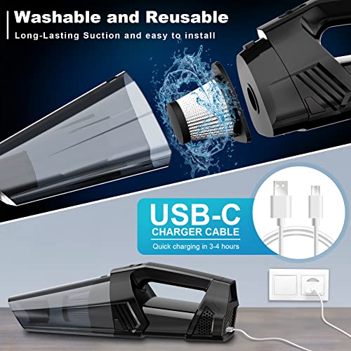 Blestan Handheld Vacuum Cordless Portable Car Vacuum with LED Light, High Power Suction, 3 in 1, Lightweight Rechargeable Hand Vacuum, Hand Held Vacuum Cleaner for Car Home Office, Pet Hair, Black