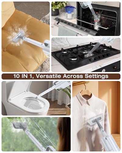 10-in-1 Steam Mop with Detachable Handheld Steamer,350ml Tank, 10s Heat-Up, 248°F Steam Cleaner, 2-Level Control and Swivel Head for Floor,Carpet,Tiles, BBQ grill,Car Accessories Clean White