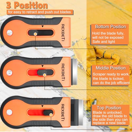 REXBETI Razor Blade Scraper Tool, 2 Pack Razor Scraper Set with Extra 80Pcs Razor Blades -30Pcs Metal and 50Pcs Plastic Blades, Cleaning Scraper Tool, Cooktop, Paint, Glass Scraper