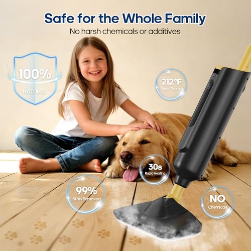 NEWBULIG Steam Mop for Hardwood/Tile/Carpet, Lightweight Steamer Cleaner for Floor Cleaning with 330ML Water Tank, Heats Up in 30 Seconds，16.4 FT Cord and 2 Washable Pads