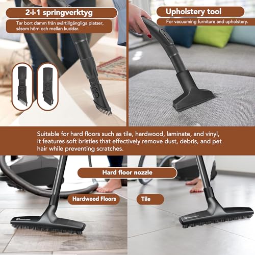 Akitas C11WT Bagged Canister Vacuum Cleaner, Wessel Turbo Brush for Pet Hair (Cat & Dog), HEPA Filtration, 33ft Cleaning Radius, with Retractable Cord and Wide Parquet Brush