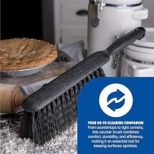 SPARTA Flo-Pac Bench Brush, Small Counter Broom with Handle for Cleaning Smooth Surfaces, 8", Black
