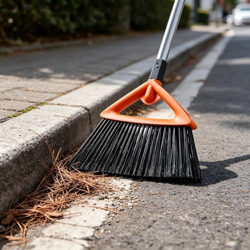 CLEANHOME Outdoor Brooms for Sweeping Patio, Commercial Grade Heavy Duty Broom with Stiff Bristle for Sweeping Garage,Deck,Kitchen,Straw, Outside Broom for Cleaning Pet Hair,Weeds,Leaves,Grey