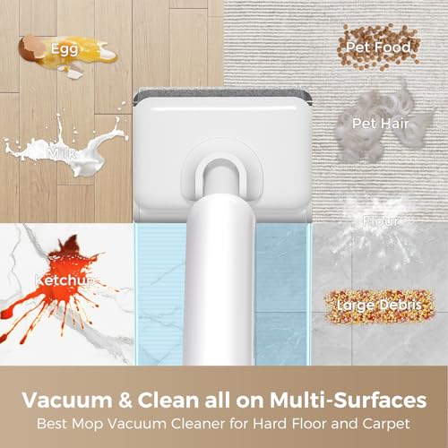 HABIUBIU Wet Dry Vacuum Cleaner, 23KPa Vacuum and Mop Combo, 180° Lay-Flat Design with Edge Cleaning, Self-Cleaning Vacuum Mop for Hard Floors, Up to 35 Min Runtime, LED Display & Voice Prompts