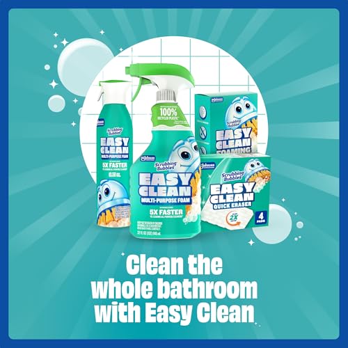 Scrubbing Bubbles Easy Clean Quick Eraser, Multipurpose Durable Bathroom Cleaner Sponge for Shower and Tub Tiles, Sinks, Faucets, Counters, Toilets, Glass Doors & More, 4-Count