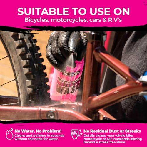 Muc-Off High Performance Waterless Bike Wash 750ml (Pack of 2) | Spray & Wipe Bike Cleaner | No Water Needed | Safe on Carbon Fibre | Cleans & Polishes with a Streak-Free Finish