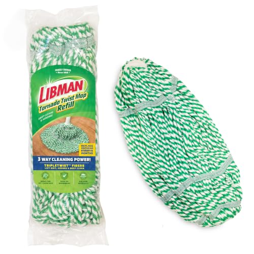 Libman Tornado Mop Refills | Self Wringing | Cotton Mop Head | Twist | Twist Head Replacement | Machine Washable | 4 Self Wring Heads | Direct Replacement Heads for the Tornado