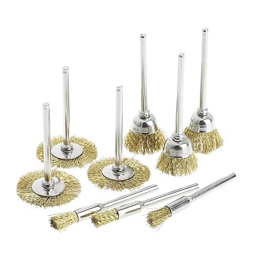 TorSor 12 Pack Rotary Tool Brass Wire Brushes Set with 1/8 Inch Shank Rust Removal Wire Brush Wheel Kit for Dremel Cordless Rotary Tool Cleaning Corroded Metal Surface Aluminum Polish Paint Stripping