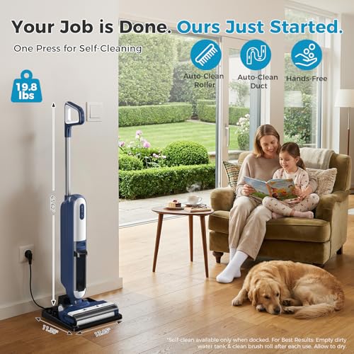KMFurnila Wet Dry Vacuum Cleaner, Cordless Floor Washer, Vacuum and Mop All in One with Auto Self-Cleaning, Dual Water Tank & Tangle-Free Brush Design, Dual-Edge Cleaning, Up to 35-Minute Runtime