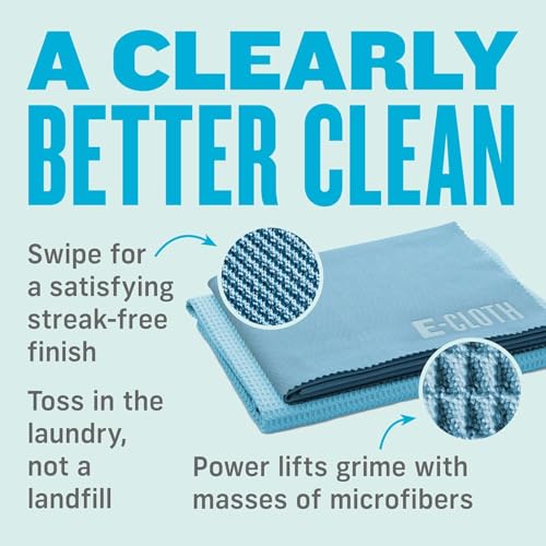 E-Cloth Window Cleaning Cloth Kit - Reusable Durable Towels, Washable & Long Lasting, Glass Cloth for Windows, Mirrors, Cars, Lenses & Screens, Streak Free Shine, Microfiber - Alaskan Blue