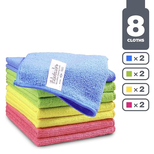 Fabricube Turkish Microfiber Cleaning Cloth of 4 Colors | 20% Polyamide for Elevated Liquid Suction | Must Have Drying Supply for Kitchen and Home Accessories | Rags with Reinforced Edges, Pack of 8