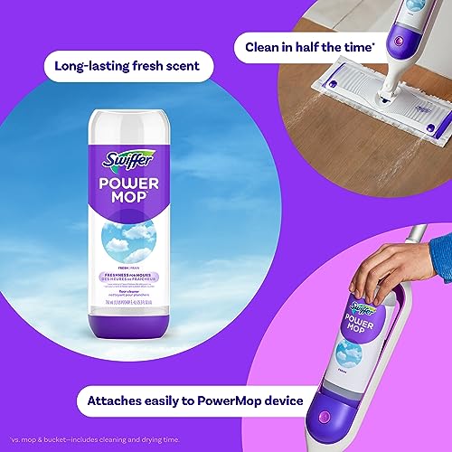Swiffer PowerMop Liquid Floor Cleaner Refills, Solution for Power Mop, Fresh Scent, 2 Count Mopping Fluid Replacement Bottle, Spray Mops Cleaning Juice, No Bucket Needed, Multi-Surface and Wood