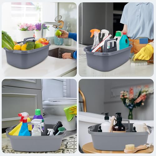SYAOYI Large Cleaning Supplies Caddy Organizer, Portable Shower Caddy Plastic Basket with Handle, Stackable Tool Storage for Bathroom, Garden, Kitchen, Home Organization, Grey