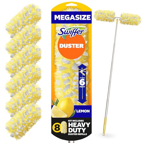 Swiffer Duster Kit with 6 ft Super Extendable Handle, Heavy Duty Starter Kit with 8 Refills, Lemon Scent