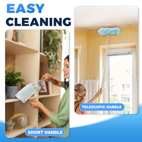 Duster Refills Compatible with Swiffer Duster Refill Heavy Duty, 50 Refills & 5 Handles Kit for Swiffer Duster Kit, Dusters for Cleaning Car Electronics Furniture Blinds, Ceiling Fan Cleaner