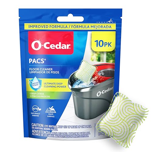 O-Cedar PACS Floor Cleaner, Crisp Citrus Scent – 10 Count | Enzyme-Powered Pods for Streak-Free Cleaning on Wood, Tile & Laminate Floors