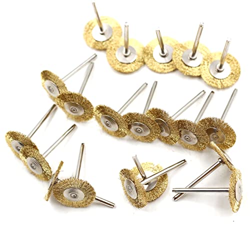 20pcs Dia 25mm Rotary Tool Brass Wheel Wire Brush Set - Fits Dremel,1/8" Shank,Clean, Polish, Prep