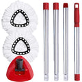 ANREKEYH Spin Mop Head, Base, Handle Replacement for O-Ceda EasyWring Microfiber Spin Mops, 2 Microfiber Mop Refills, 1 Triangle Head Cover and 30-58in Handle Set Combo (White(1 Tank System))