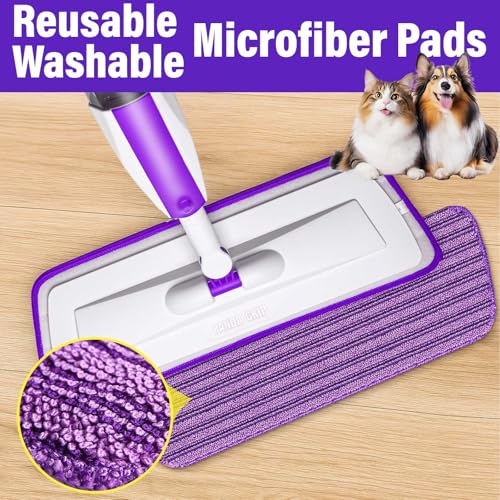 Microfiber Hardwood Floor Spray Mop with 3 Pads & Refillable Bottle