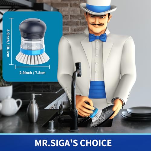 MR.SIGA Soap Dispensing Palm Brush, Kitchen Brush for Dish Pot Pan Sink Cleaning, Pack of 1, Navy/Blue