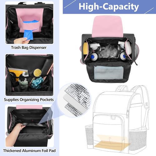 LoDrid Cleaning Bag with Thickened Adjustable Shoulder Straps, Large Cleaning Caddy Organizer with Multiple Pockets for Cleaning and Housework, Pink (Patent Designed)