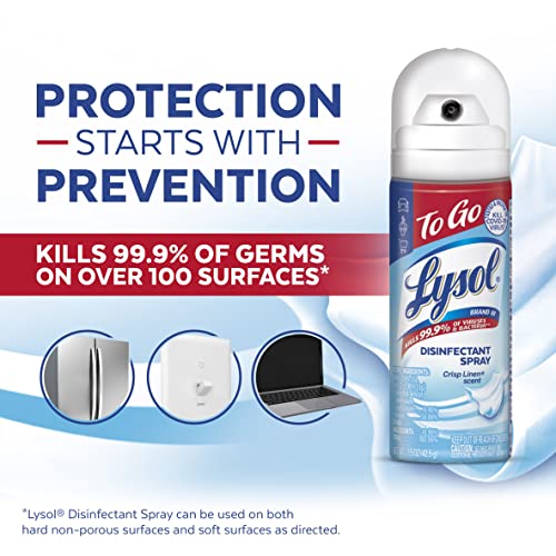 Lysol To Go Disinfectant Spray, Travel Size Sanitizing, For On-the-Go Disinfecting and Deodorizing, Crisp Linen, 1.5 Fl. Oz (Pack of 4)