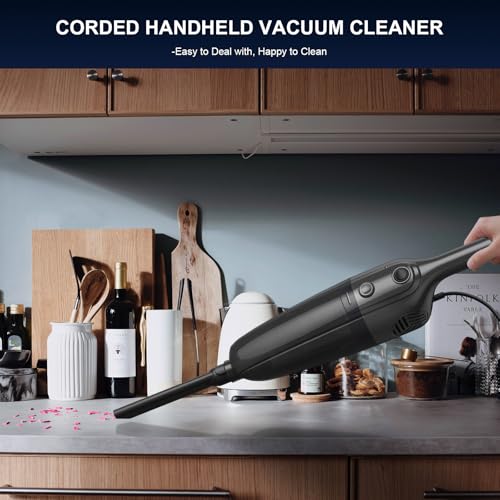 Cotiro Corded Stick Vacuum Cleaner, Lightweight High Power Handheld Vac with Crevice Tool for Home, Apartment, Carpet, Pet Hair & Hardwood Floors, Black