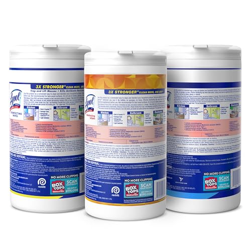 LYSOL Disinfecting Wipes, All Purpose Cleaner, Multi-Surface Antibacterial Cleaning Wipes, Household Cleaning Supplies, Dorm Essentials, Lemon + Crisp Linen + Mango & Hibiscus Scent, 80 ct. (3 Pack)