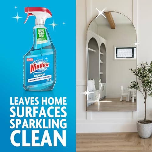 Windex Glass and Window Cleaner Spray Bottle, Packaging Designed to Prevent Leakage and Breaking, Surface Cleaning Spray, Original Blue Scent, 23 Fl Oz
