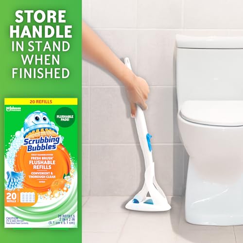Scrubbing Bubbles Flushable Toilet Bowl Wand Cleaner Refills, Fresh Brush Cleaner Toilet Refill Pads, Removes Limescale & Odors, Citrus Scent, 20 Count (Pack of 2)