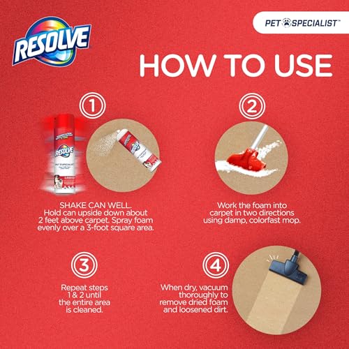 Resolve Pet Specialist Heavy Traffic Foam, Carpet Cleaner, Pet Stain and Odor Remover, 22oz