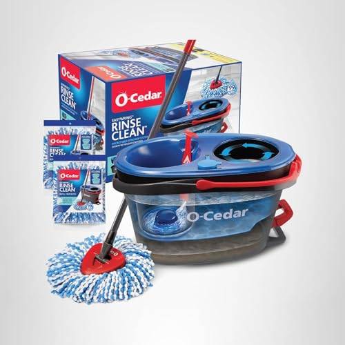 O-Cedar RinseClean Spin Mop & Bucket System + 2 Extra Mop Heads | Clean with Water | Removes 99% of Bacteria