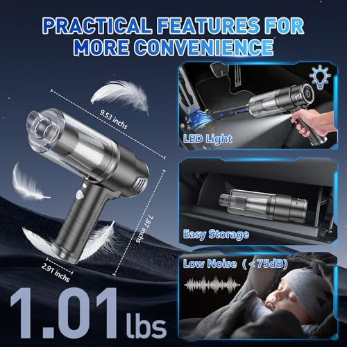 KMM Handheld Car Vacuum Cleaner, 10000PA Vacuum Cleaner & Air Duster, 120W High Power Hand Held Vacuum Cordless, Portable Vacuum Rechargeable with Multi-Nozzles & LED Light for Car, Home, Pet, Office