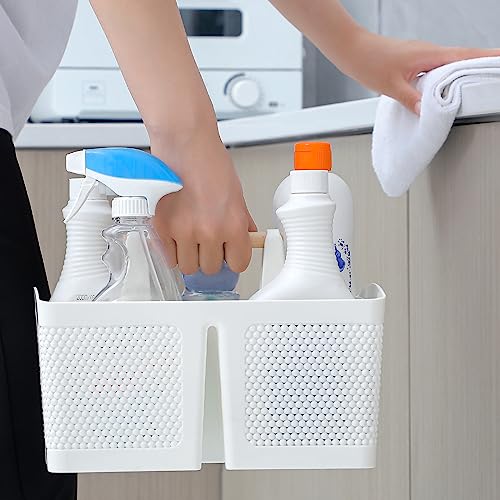 rejomiik Portable Shower Caddy Basket Plastic Cleaning Caddy Organizer Storage Tote with Handle for Bathroom, College, Dorm Room Essentials, White