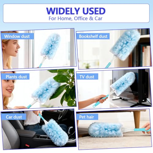 EKACO Heavy Duty Duster Refills for Swiffer Duster (40 Count) | 360° Unscented Disposable Multisurface Dusters with 1 Handle- for Home, Blinds, Fans & Corners, Blue