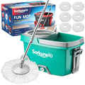 Sarkunpio Mop and Bucket Set with Wringer, Spin Mop Floor Cleaning System with 6 Replacement Microfiber Heads & 61" Extra-Long Handle for Home Floor, Blue