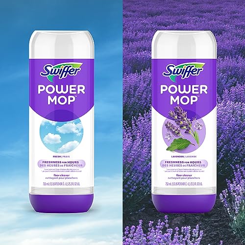Swiffer PowerMop Liquid Floor Cleaner Refills, Solution for Power Mop, Fresh Scent, 2 Count Mopping Fluid Replacement Bottle, Spray Mops Cleaning Juice, No Bucket Needed, Multi-Surface and Wood