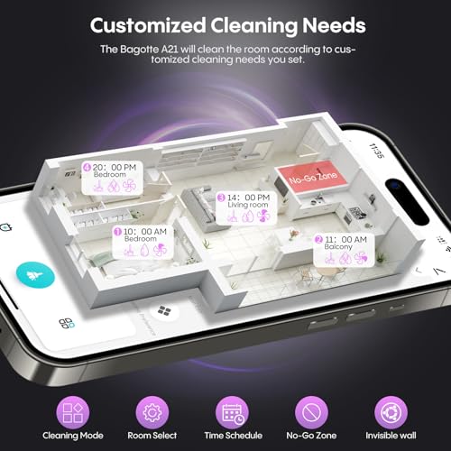 Bagotte Robot Vacuum and Mop Combo, 6000Pa Robotic Vacuum with Mapping, Self-Emptying Station for 90 Days Hands-Free, LiDAR Navigation, Wi-Fi/App/Alexa Voice Control, for Carpets & Hard Floors